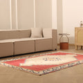 Vintage Malatya Turkish Area Rug 5x8 ft — Red & Beige Geometric