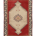 Vintage Malatya Turkish Area Rug 5x8 ft — Red & Beige Geometric