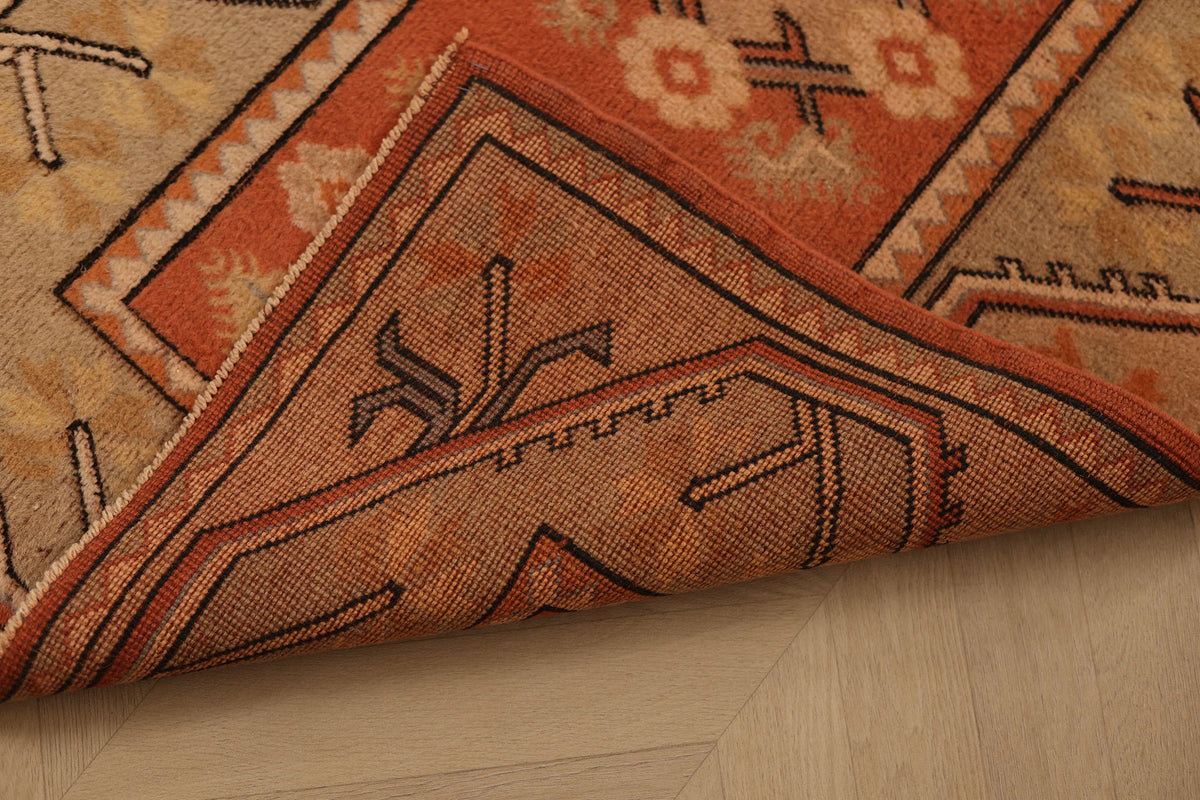 Vintage Muğla Turkish Runner Rug 2x9 ft — Orange & Beige Geometric