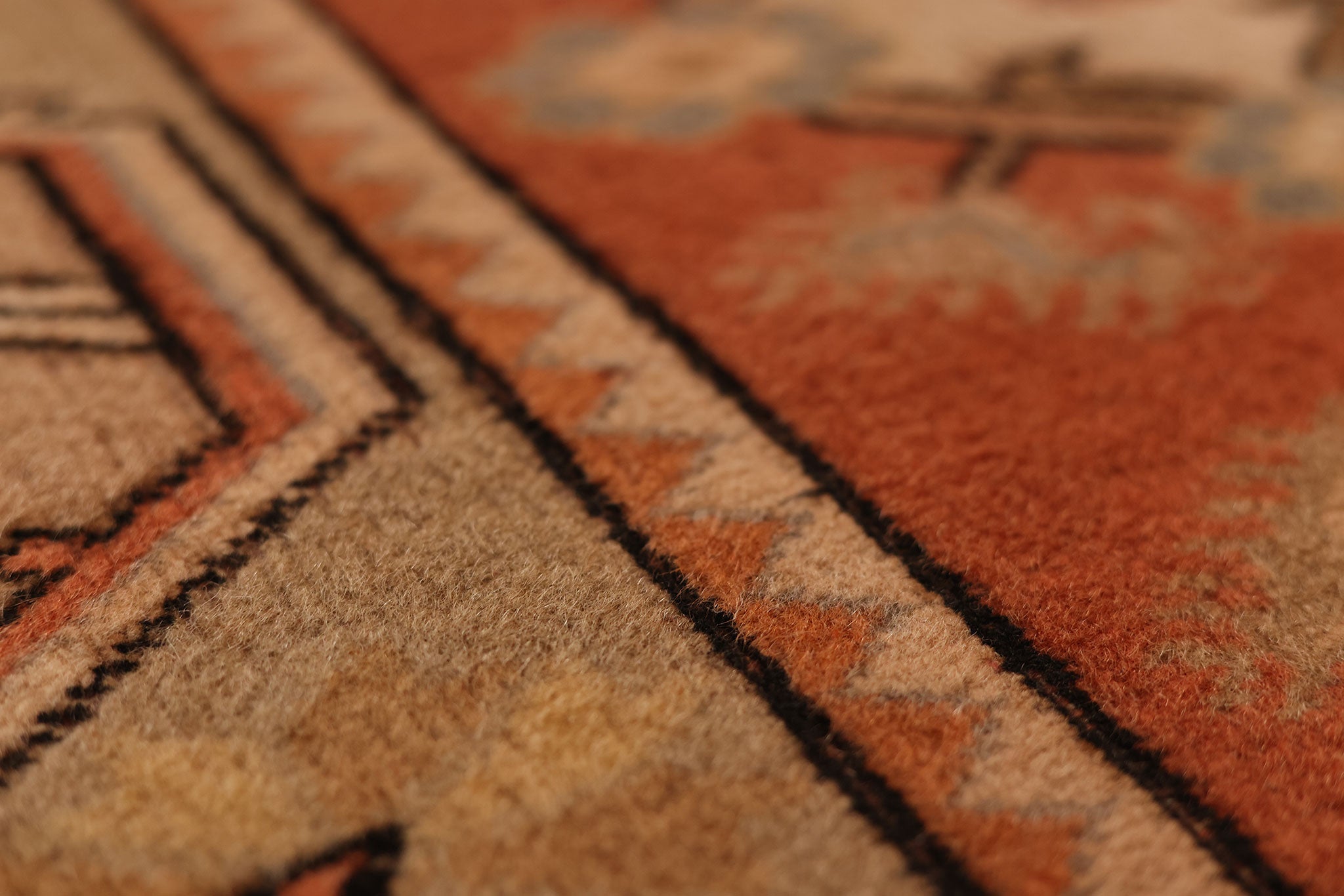 Vintage Muğla Turkish Runner Rug 2x9 ft — Orange & Beige Geometric
