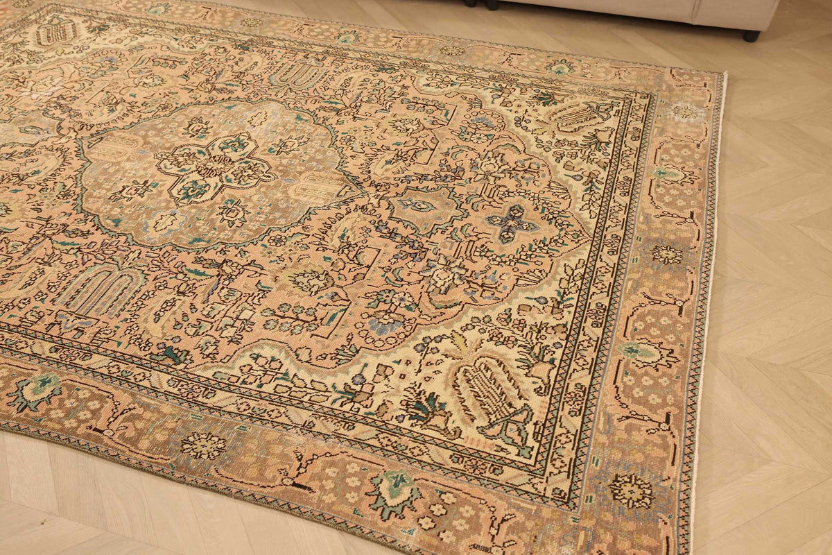 Vintage Southeastern Persian Style Area Rug 6x9 ft — Beige & Brown Medallion
