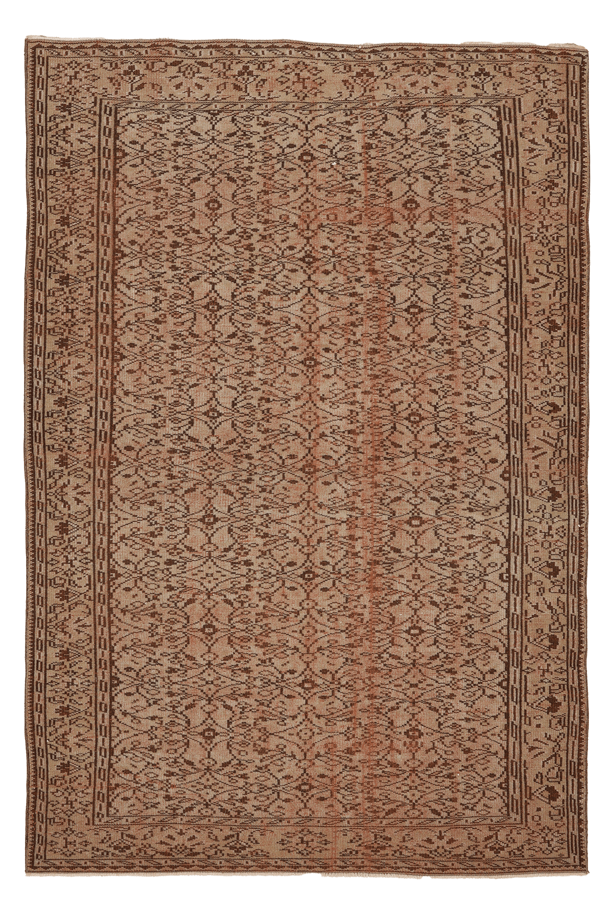 Vintage Manisa Turkish Area Rug 6x8 ft — Beige & Brown Floral
