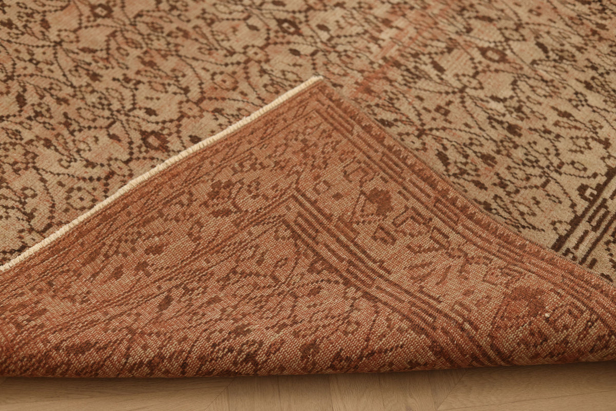 Vintage Manisa Turkish Area Rug 6x8 ft — Beige & Brown Floral