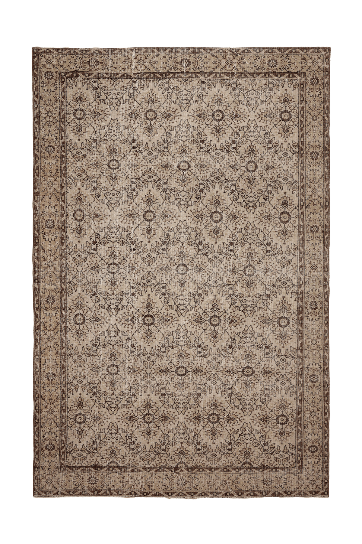 Vintage Isparta Turkish Area Rug 6x10 ft — Beige & Brown Floral (No. 62828)