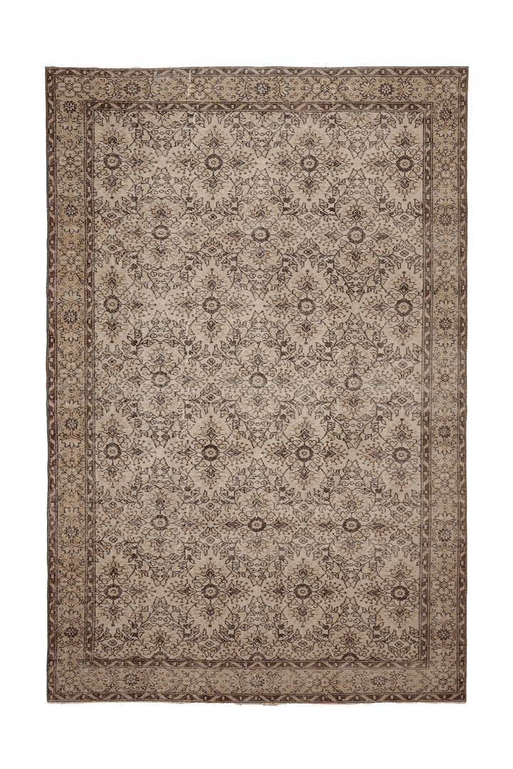 Vintage Isparta Turkish Area Rug 6x10 ft — Beige & Brown Floral (No. 62828)