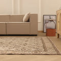 Vintage Isparta Turkish Area Rug 6x10 ft — Beige & Brown Floral (No. 62828)