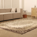 Vintage Isparta Turkish Area Rug 6x9 ft — Beige & Brown Floral (No. 62829)