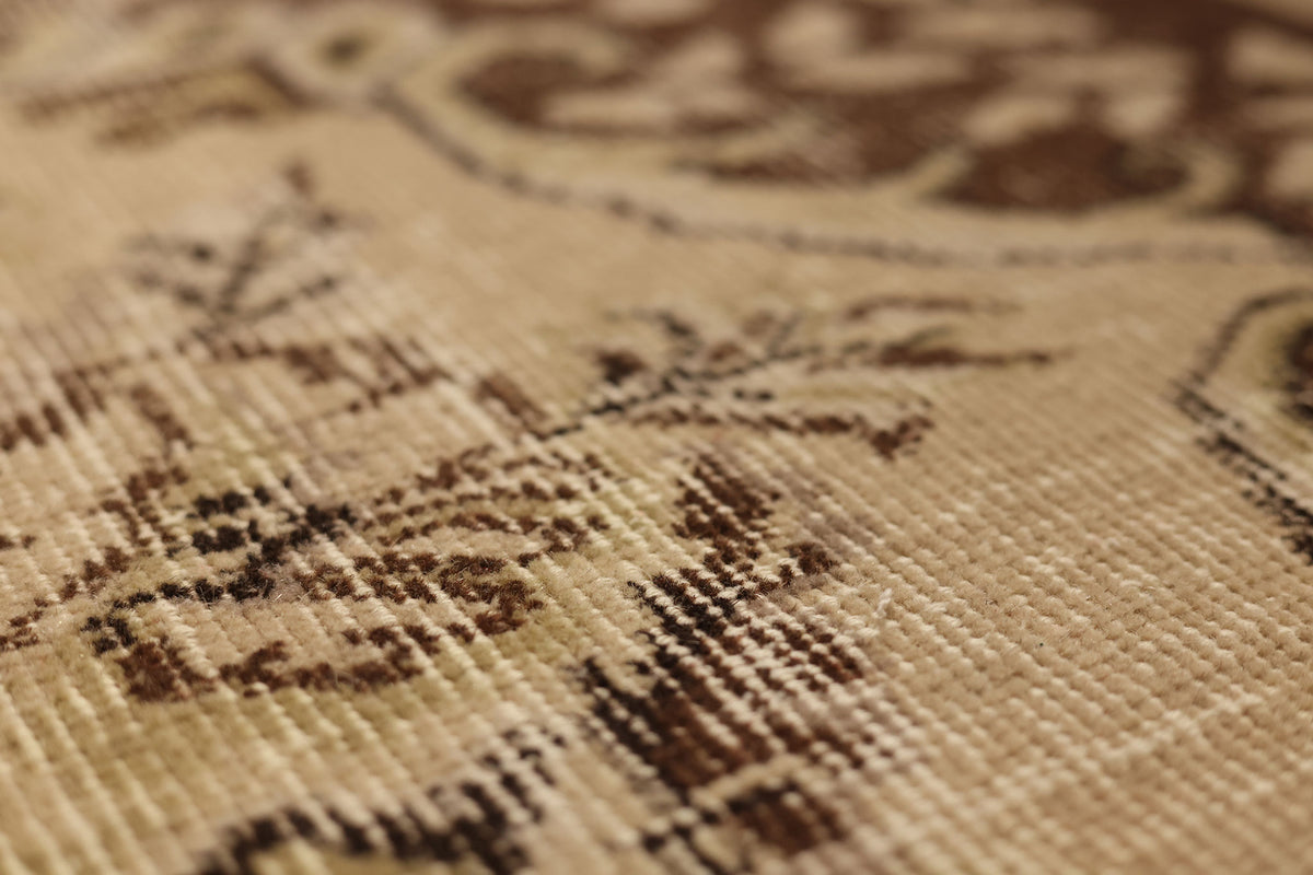 Vintage Isparta Turkish Area Rug 6x9 ft — Beige & Brown Floral (No. 62829)