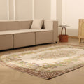 Vintage Isparta Turkish Area Rug 6x9 ft — Beige & Brown Floral (No. 62831)