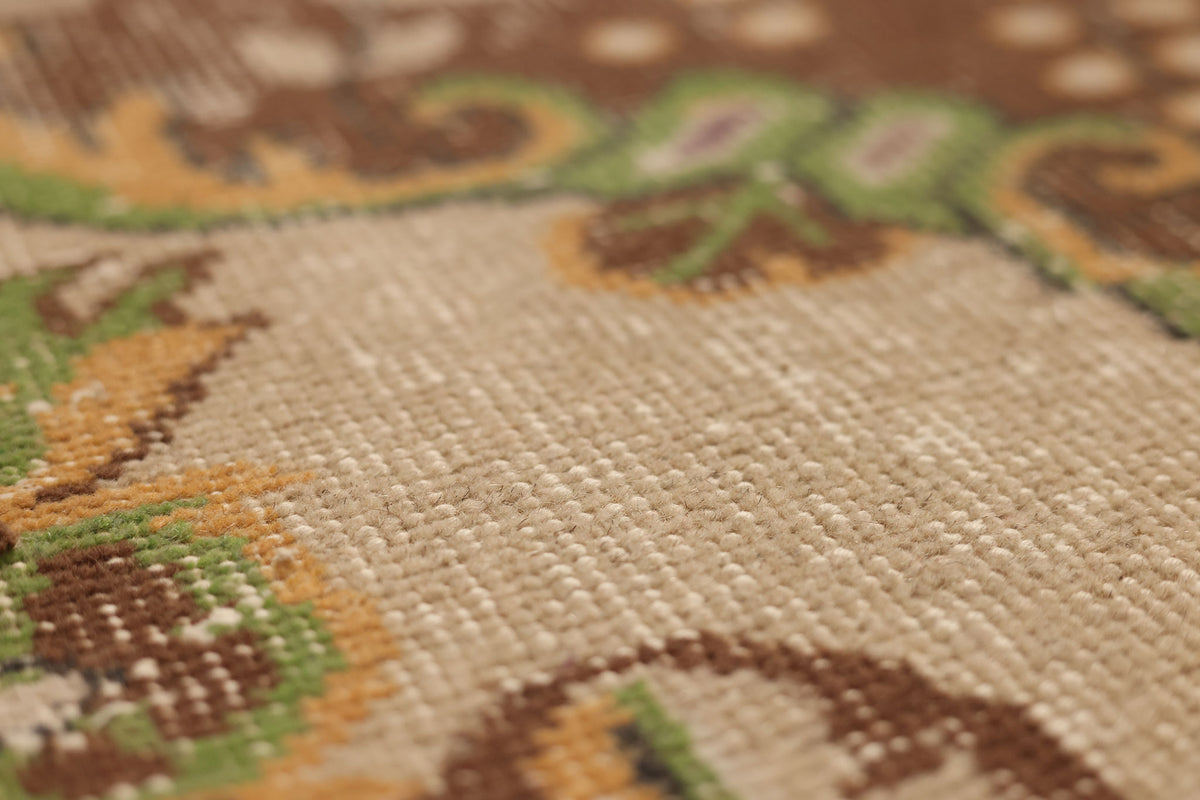 Vintage Isparta Turkish Area Rug 6x9 ft — Beige & Brown Floral (No. 62831)