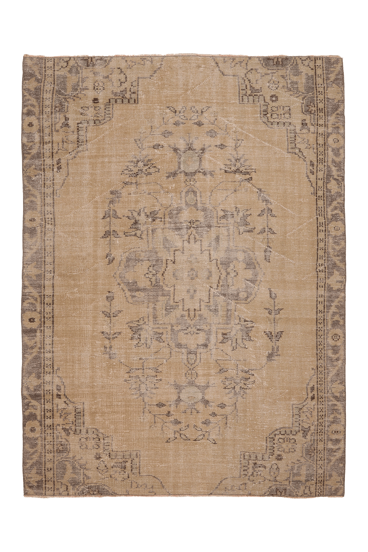Vintage Manisa Turkish Area Rug 5x7 ft — Beige & Brown Floral