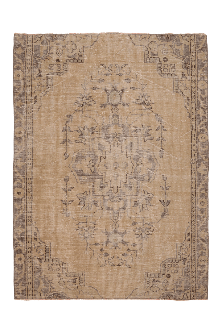 Vintage Manisa Turkish Area Rug 5x7 ft — Beige & Brown Floral