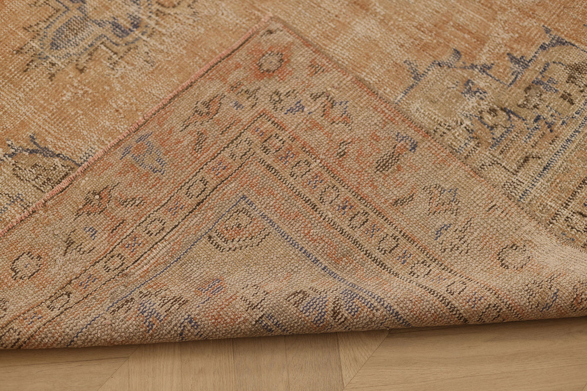 Vintage Manisa Turkish Area Rug 6x9 ft — Orange & Blue Distressed
