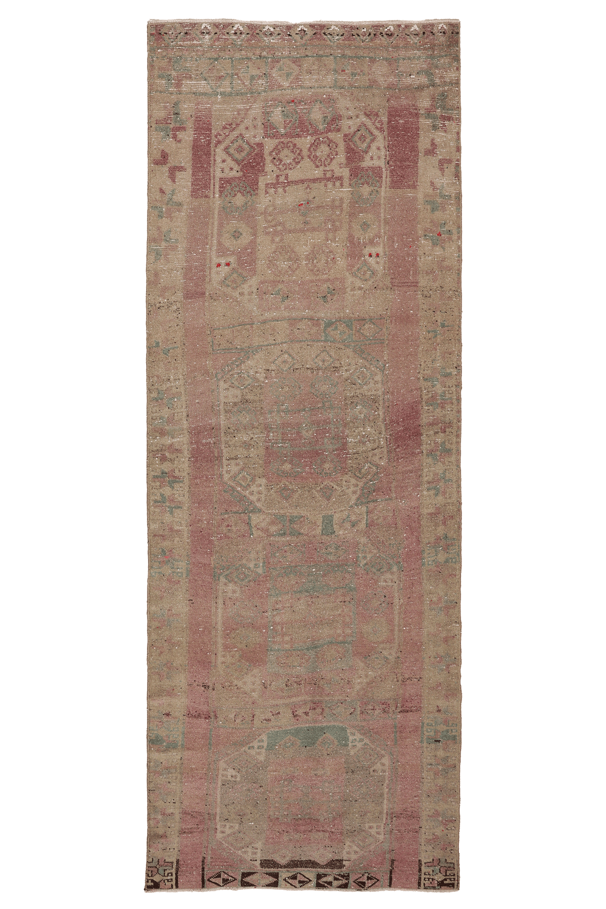 Vintage Malatya Turkish Runner Rug 3x9 ft — Beige & Pink Geometric