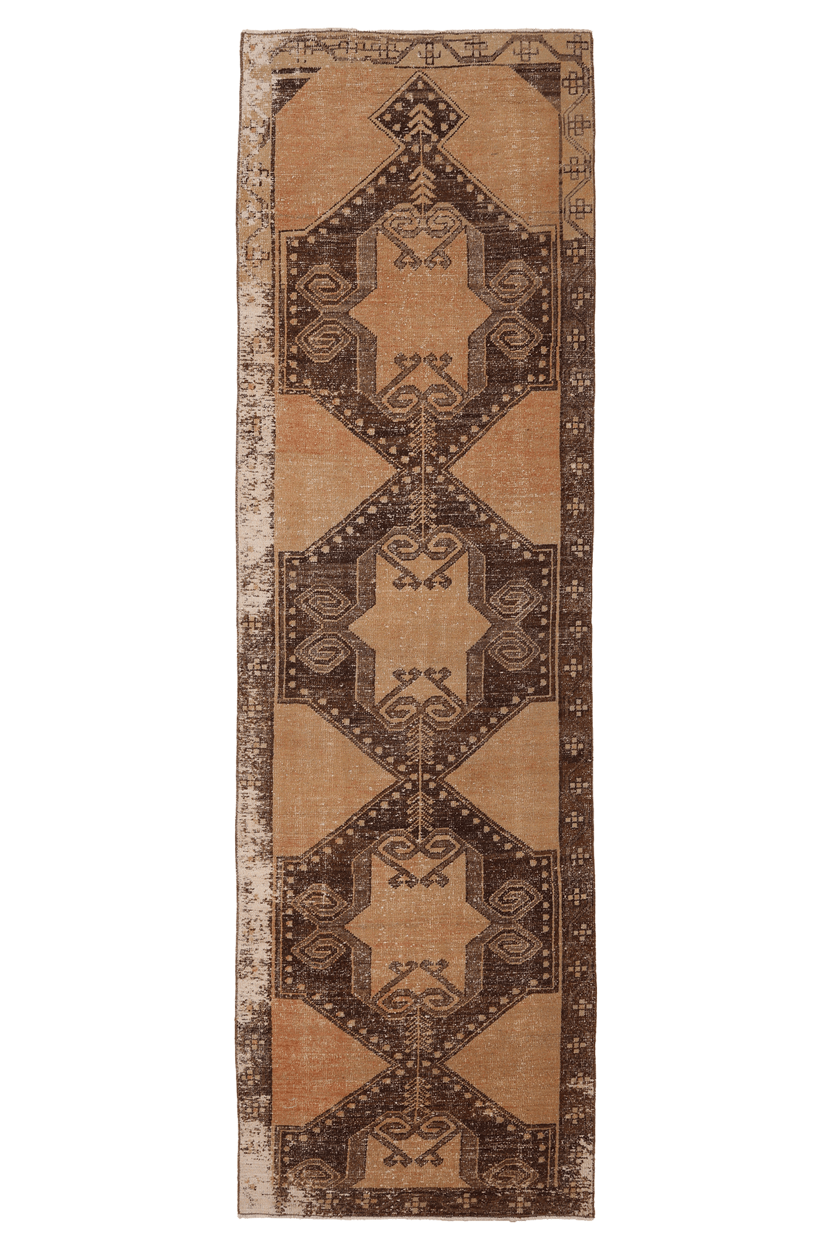 Vintage Malatya Turkish Runner Rug 3x11 ft — Brown & Beige Geometric (No. 62847)