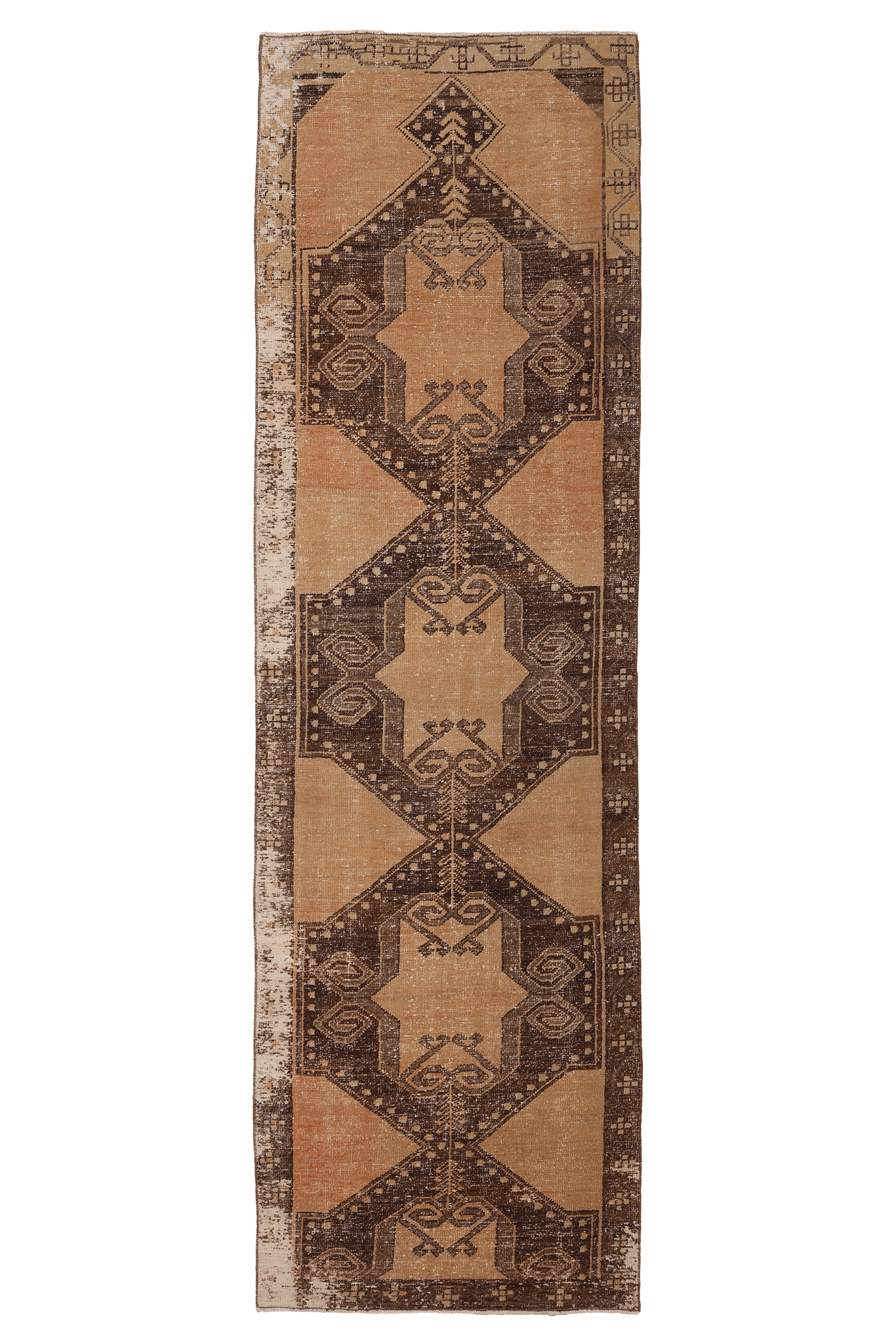 Vintage Malatya Turkish Runner Rug 3x11 ft — Brown & Beige Geometric (No. 62847)
