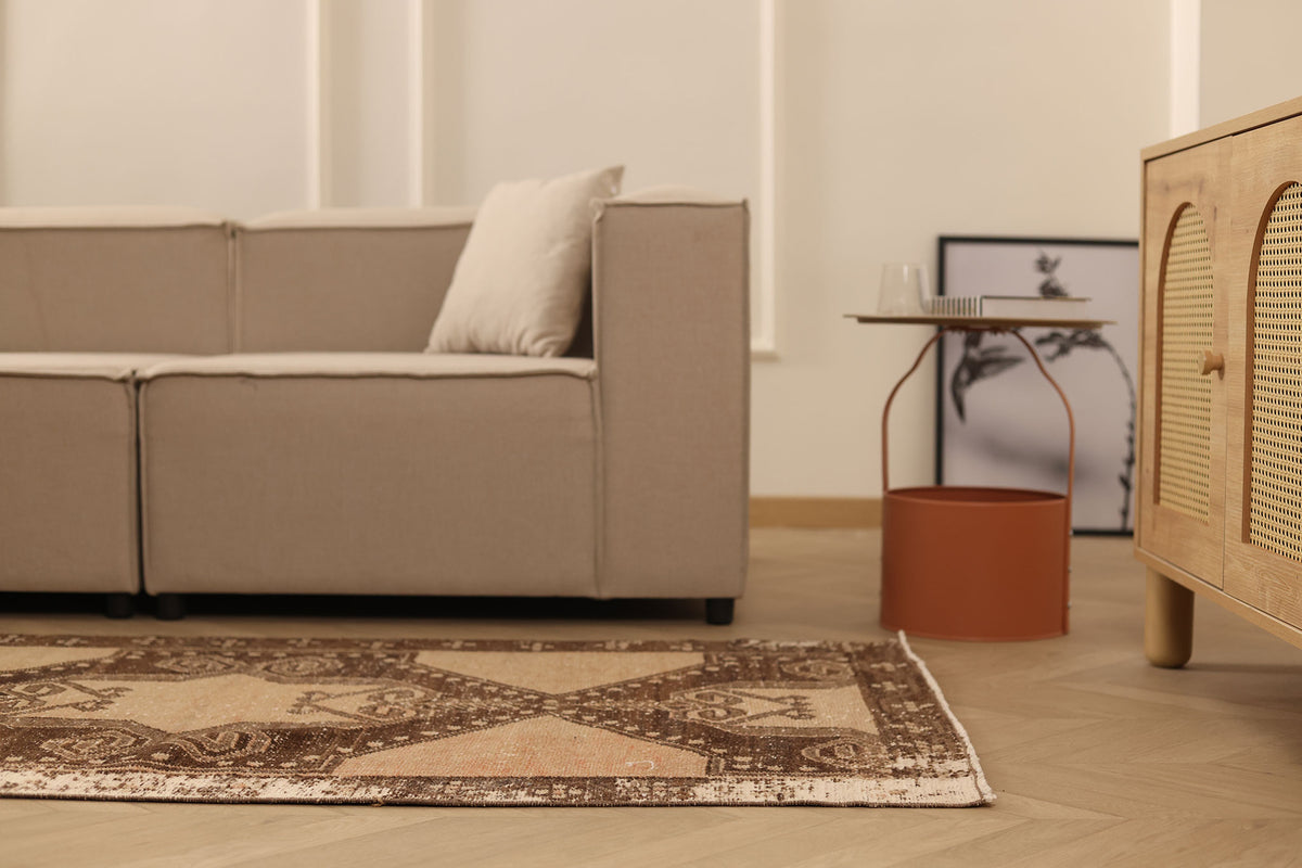 Vintage Malatya Turkish Runner Rug 3x11 ft — Brown & Beige Geometric (No. 62847)
