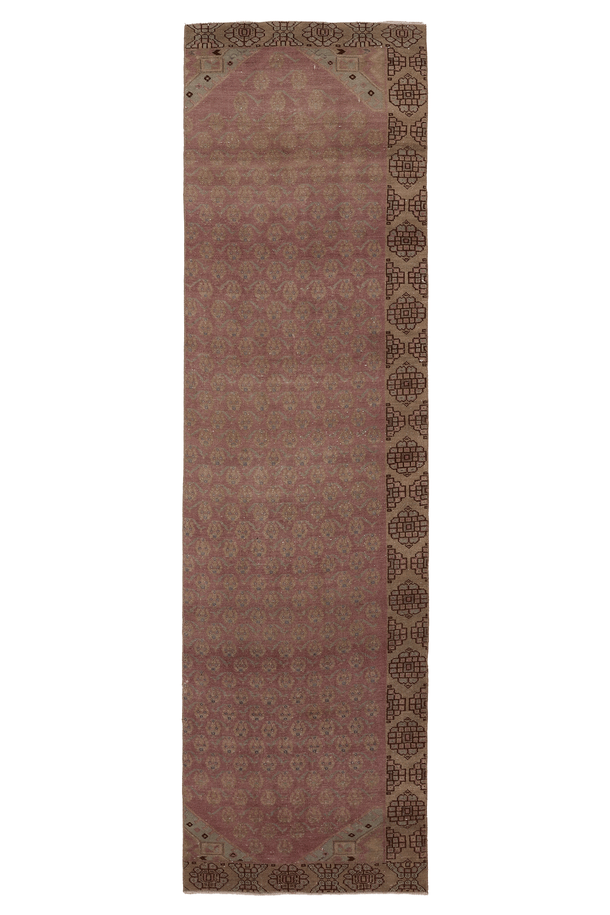 Vintage Malatya Turkish Runner Rug 3x11 ft — Pink & Brown Geometric (No. 62851)