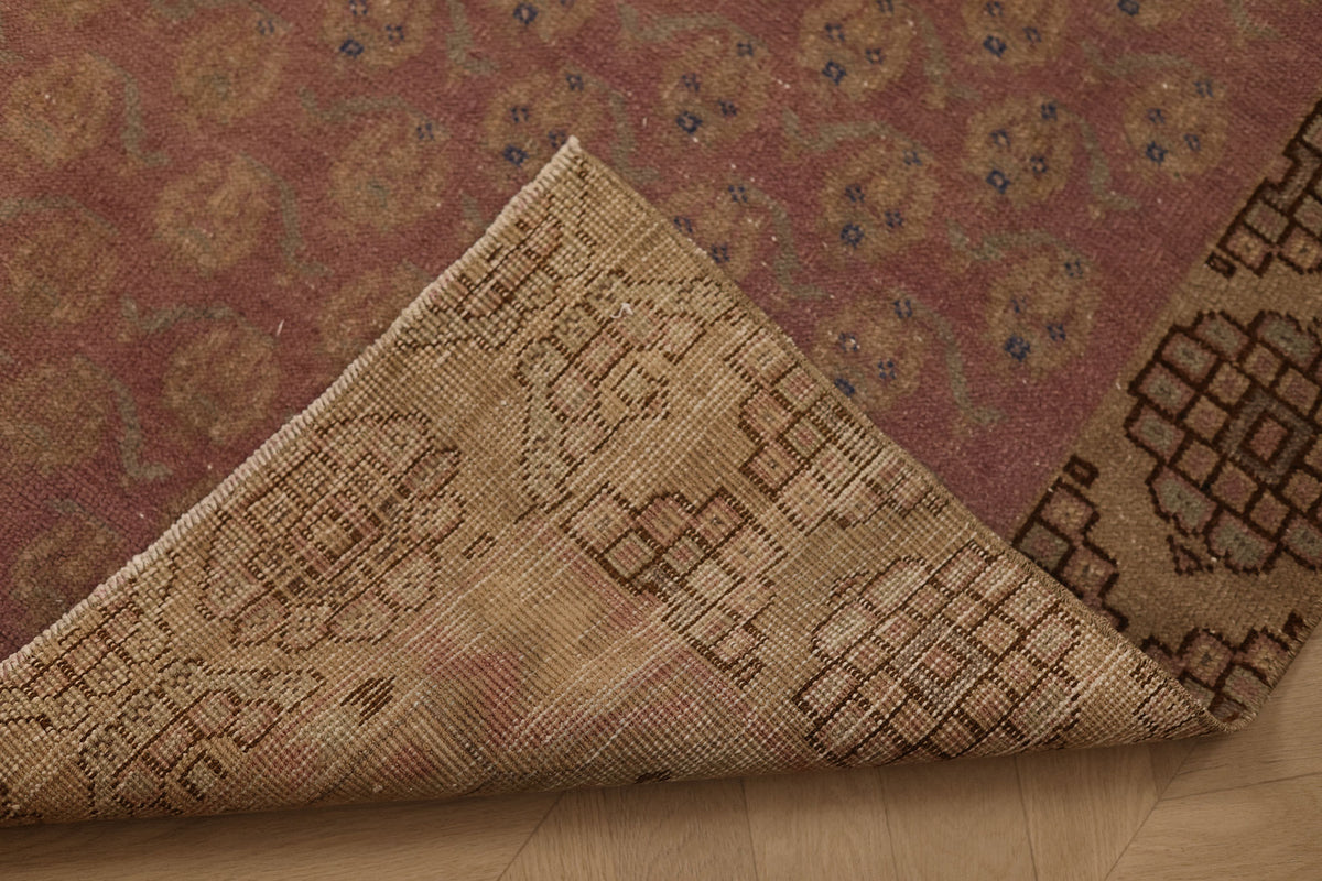 Vintage Malatya Turkish Runner Rug 3x11 ft — Pink & Brown Geometric (No. 62851)