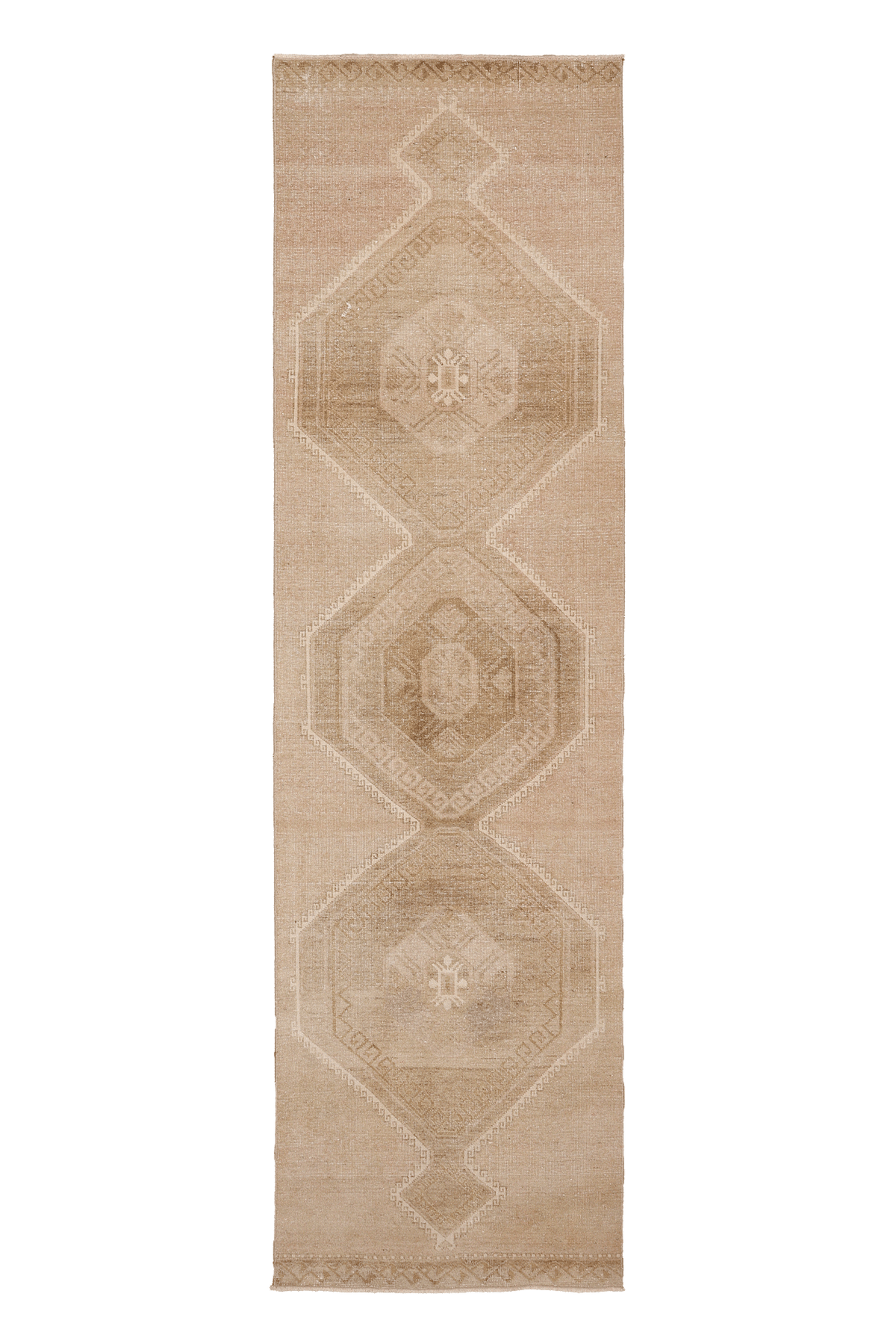 Vintage Malatya Turkish Runner Rug 3x11 ft — Beige & Brown Geometric (No. 62852)