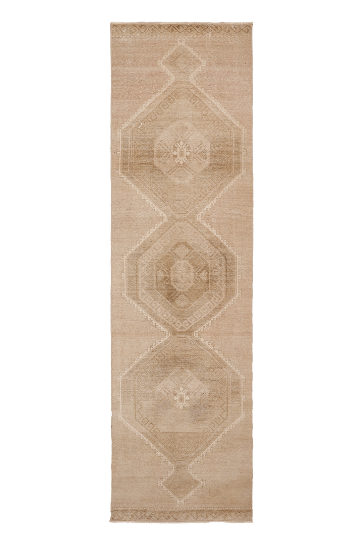 Vintage Malatya Turkish Runner Rug 3x11 ft — Beige & Brown Geometric (No. 62852)