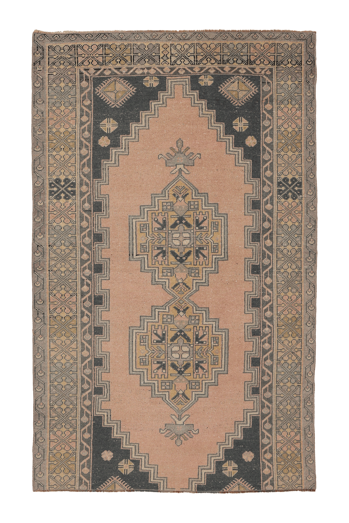 Vintage Niğde Turkish Runner Rug 3x6 ft — Brown & Gray Geometric