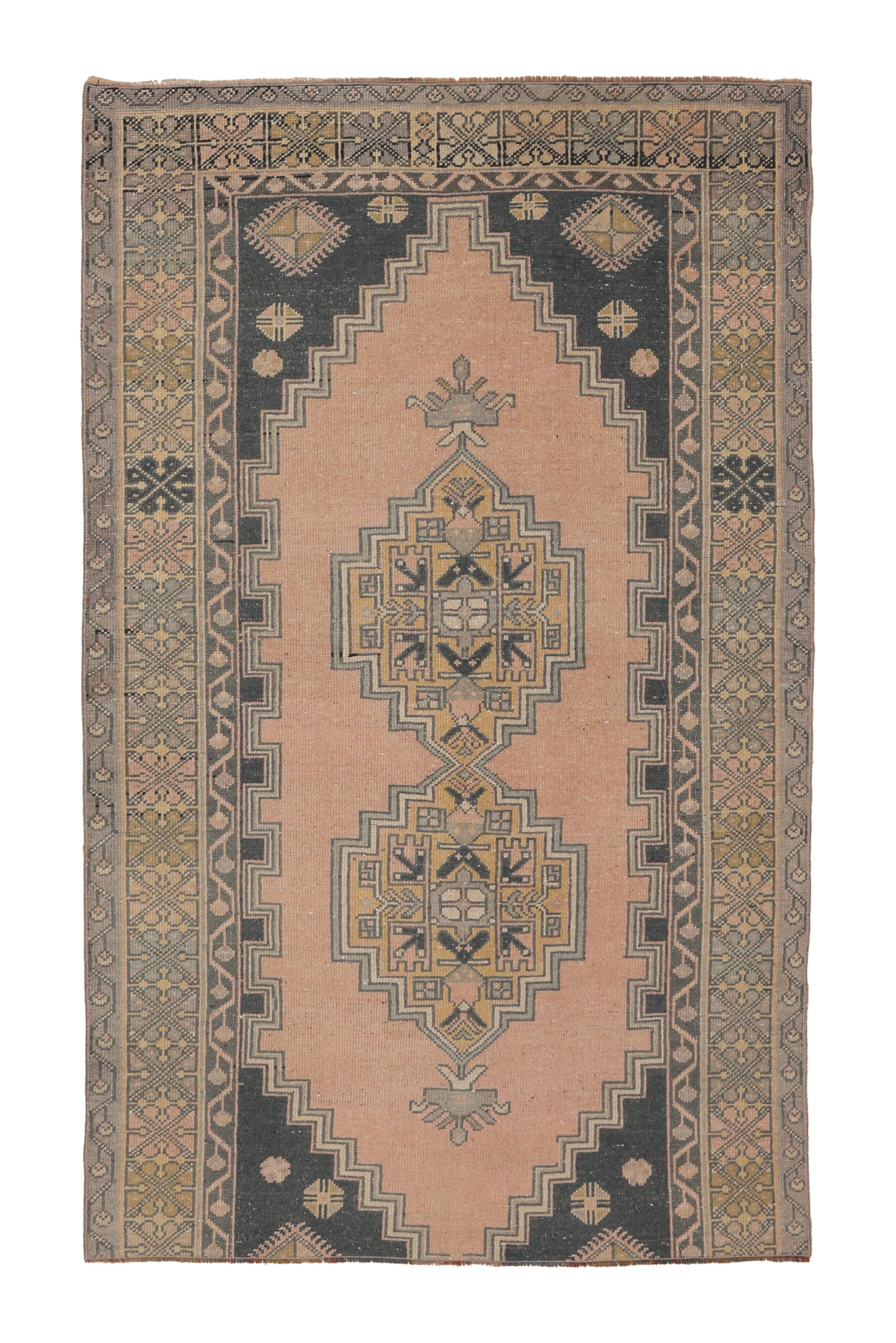 Vintage Niğde Turkish Runner Rug 3x6 ft — Brown & Gray Geometric