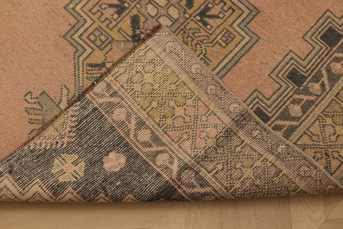 Vintage Niğde Turkish Runner Rug 3x6 ft — Brown & Gray Geometric