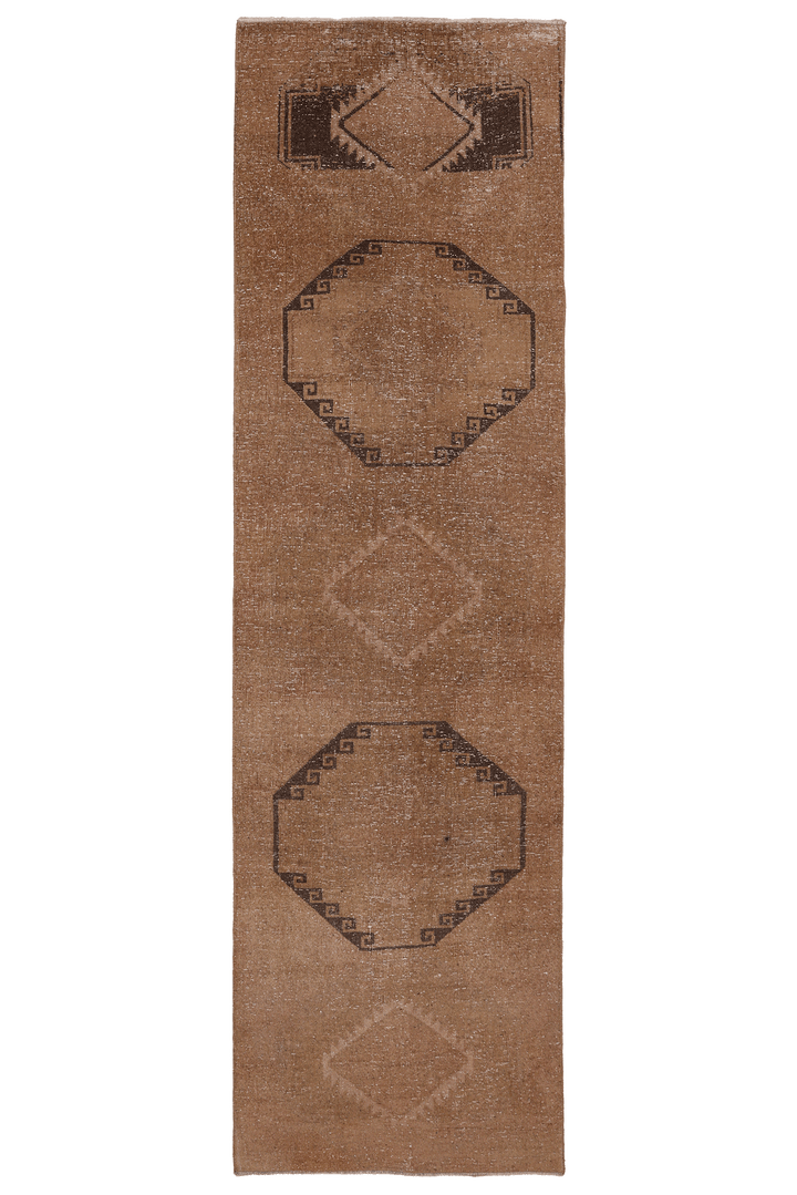 Vintage Malatya Turkish Runner Rug 3x11 ft — Beige & Brown Geometric (No. 62857)