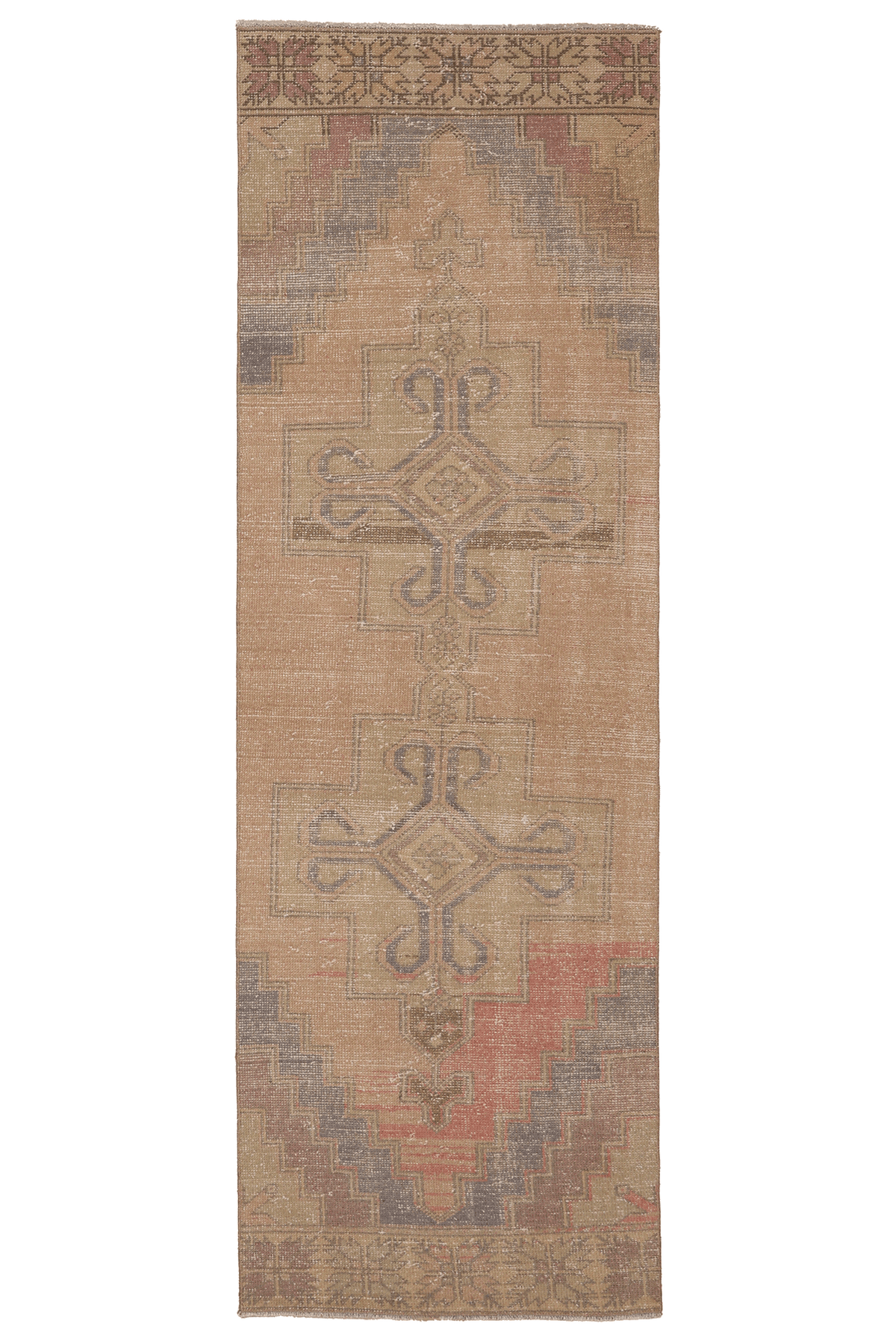 Vintage Nevşehir Turkish Runner Rug 2x8 ft — Beige & Brown Geometric