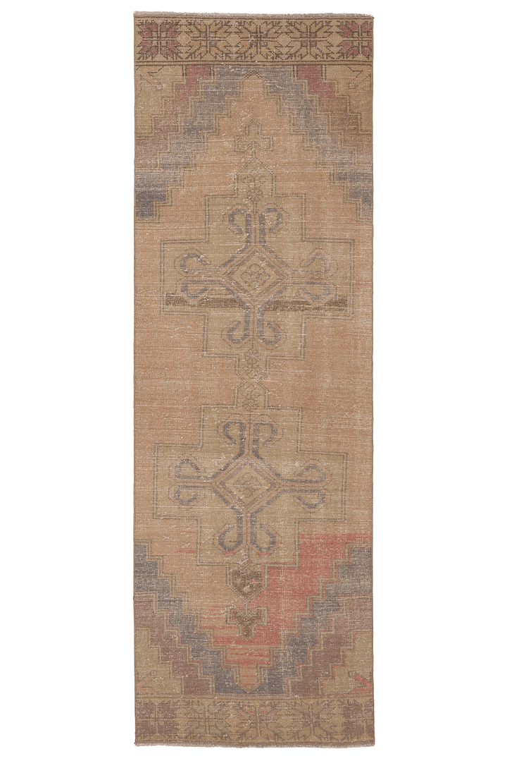 Vintage Nevşehir Turkish Runner Rug 2x8 ft — Beige & Brown Geometric