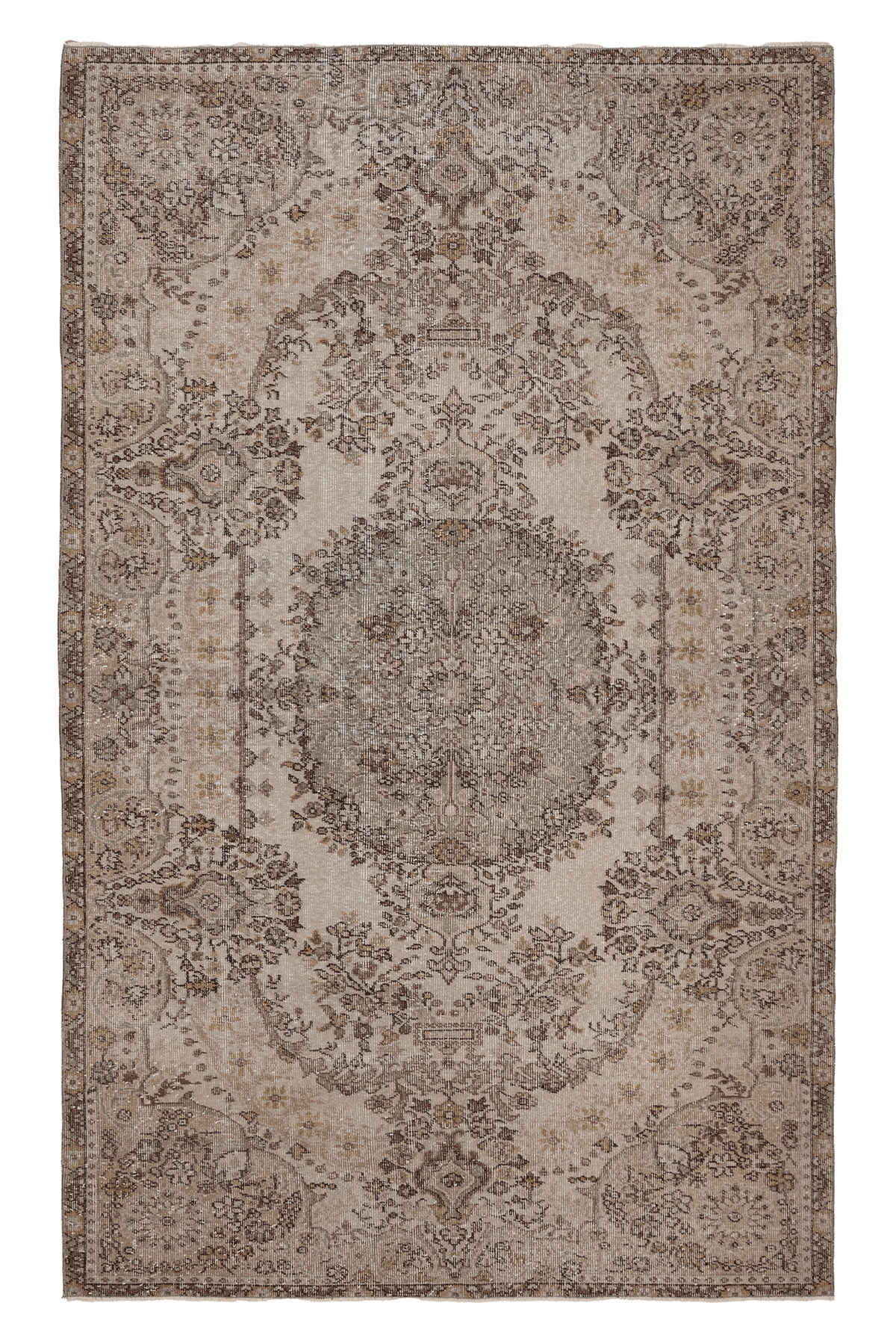 Vintage Isparta Turkish Area Rug 5x8 ft — Beige & Brown Floral (No. 62860)