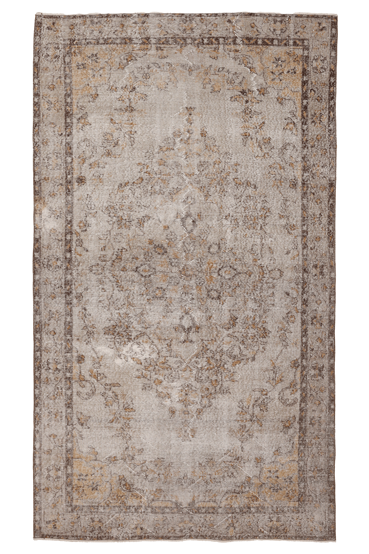 Vintage Isparta Turkish Area Rug 5x9 ft — Beige & Brown Floral (No. 62861)