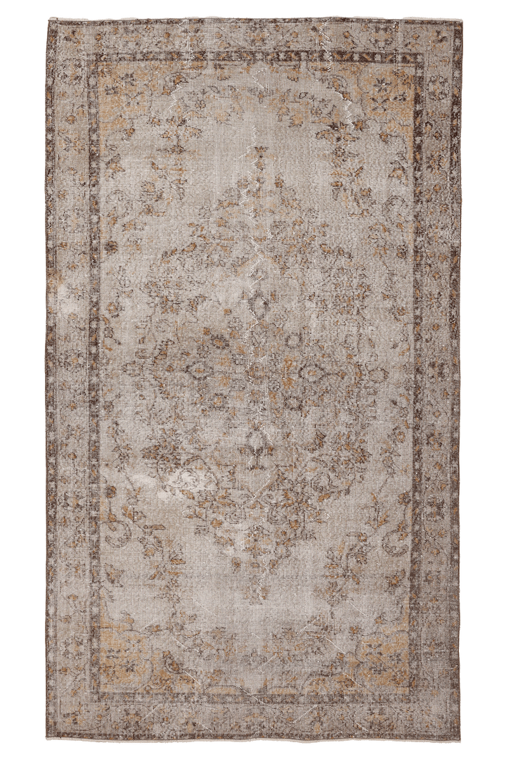 Vintage Isparta Turkish Area Rug 5x9 ft — Beige & Brown Floral (No. 62861)