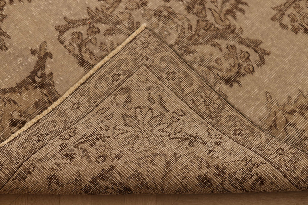 Vintage Isparta Turkish Area Rug 7x10 ft — Beige & Brown Floral