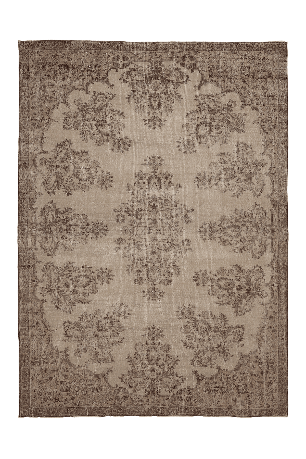 Vintage Isparta Turkish Area Rug 7x10 ft — Beige & Brown Floral