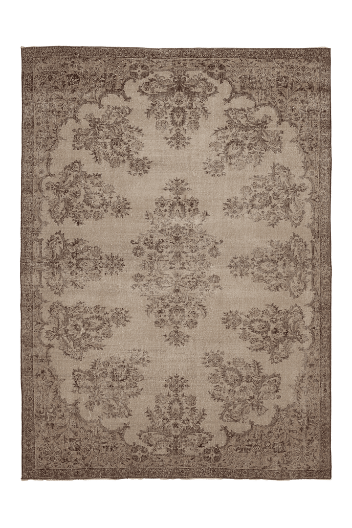 Vintage Isparta Turkish Area Rug 7x10 ft — Beige & Brown Floral