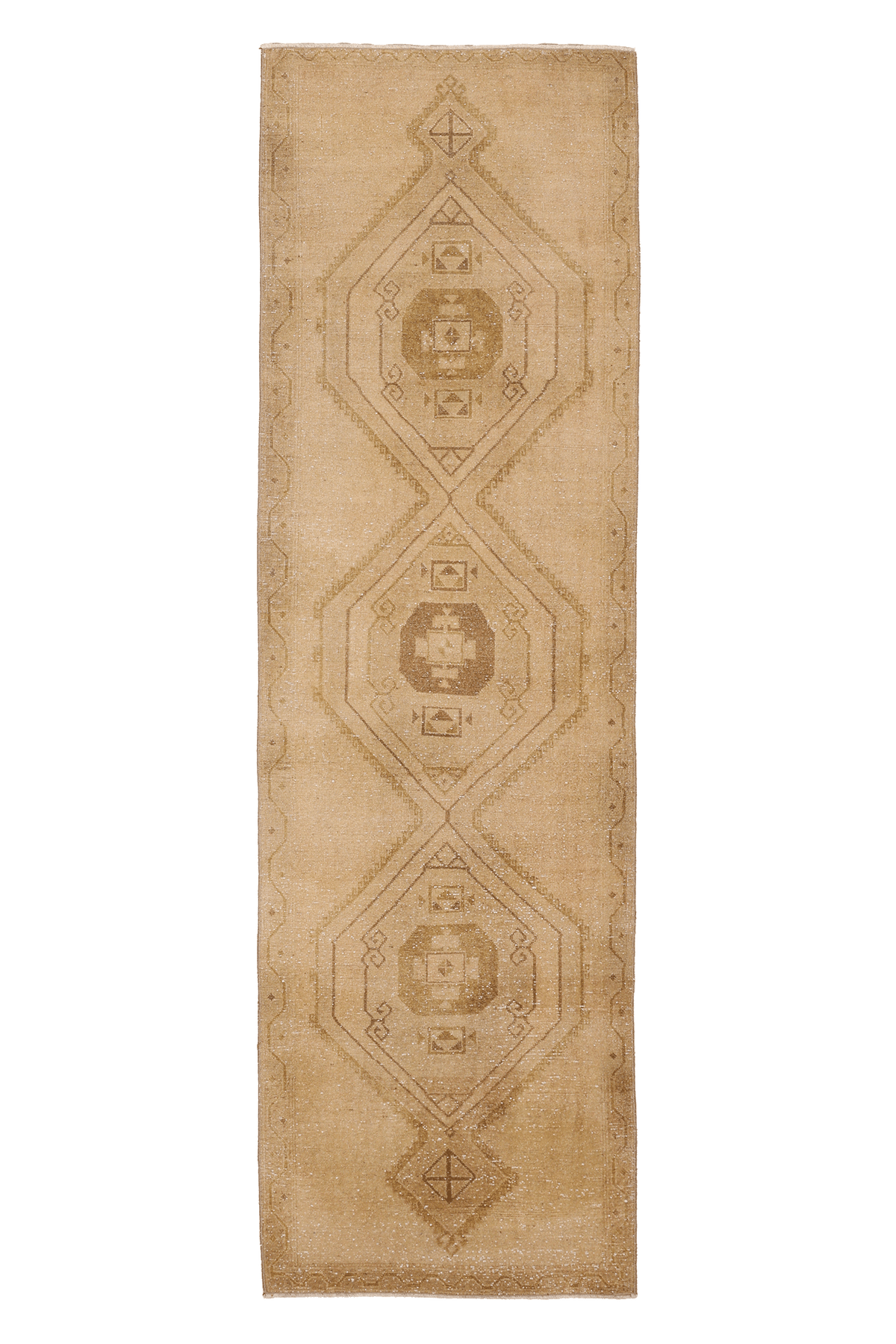 Vintage Malatya Turkish Runner Rug 3x10 ft — Beige & Brown Geometric (No. 62865)