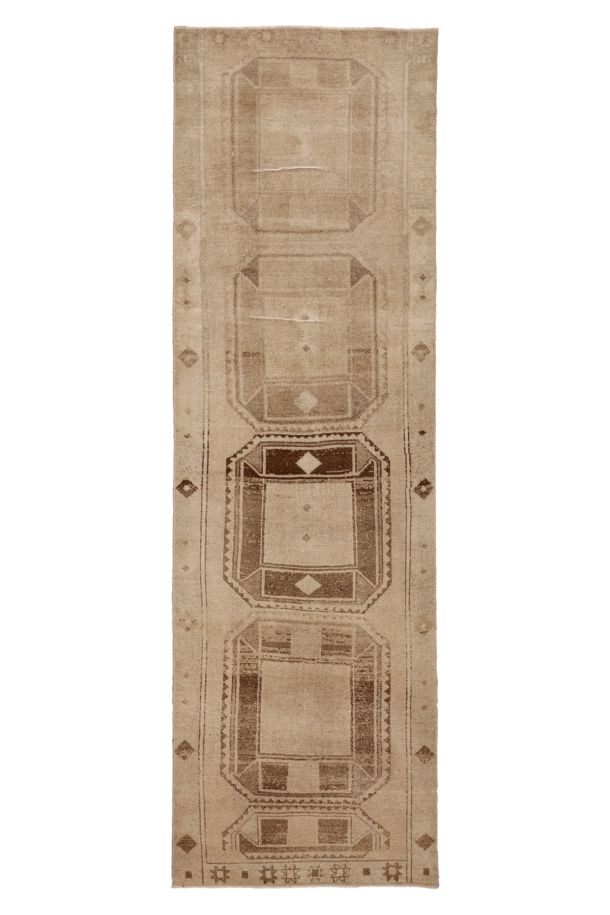 Vintage Malatya Turkish Runner Rug 3x11 ft — Beige & Brown Geometric