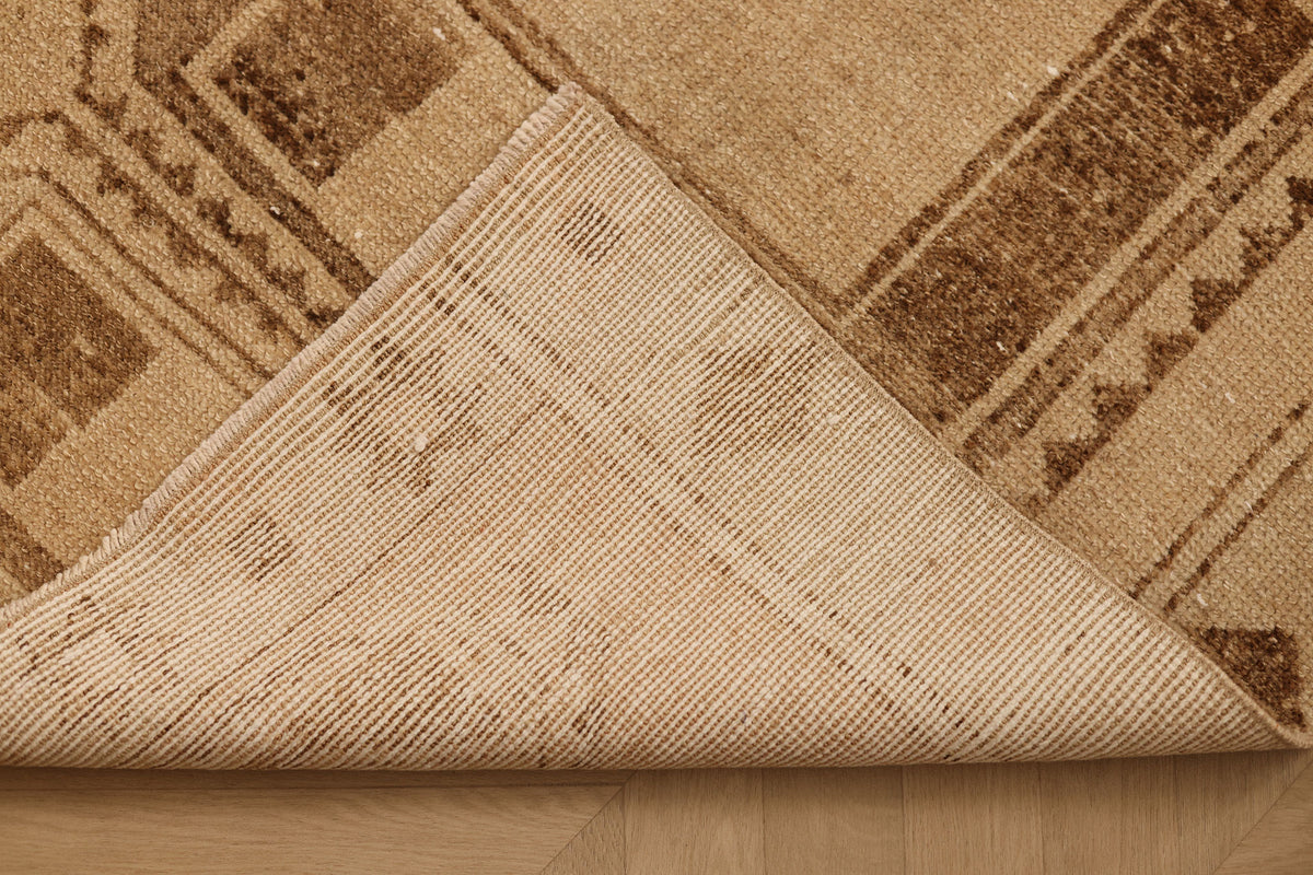 Vintage Malatya Turkish Runner Rug 3x11 ft — Beige & Brown Geometric