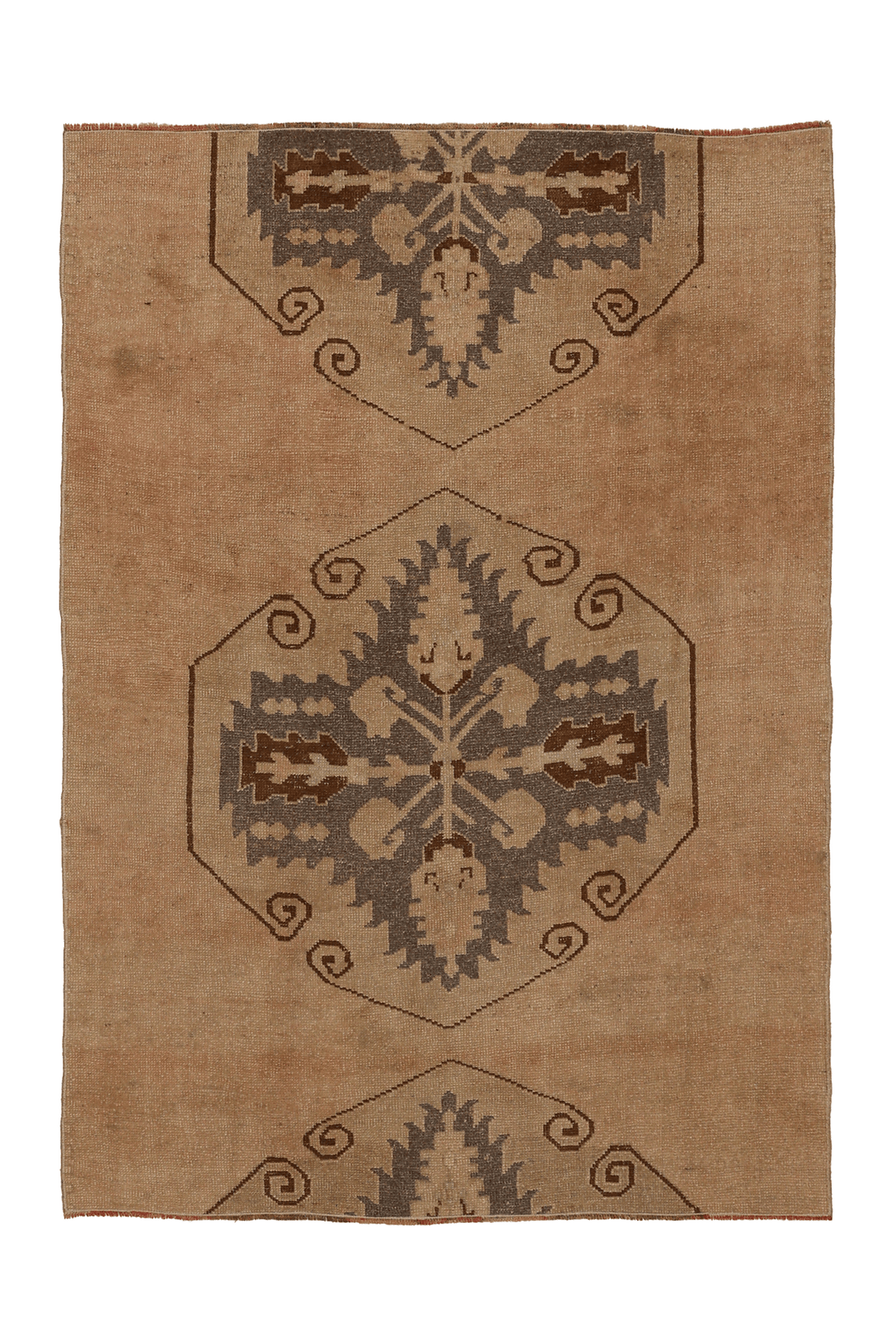 Vintage Malatya Turkish Doormat 3x5 ft — Beige & Brown Geometric