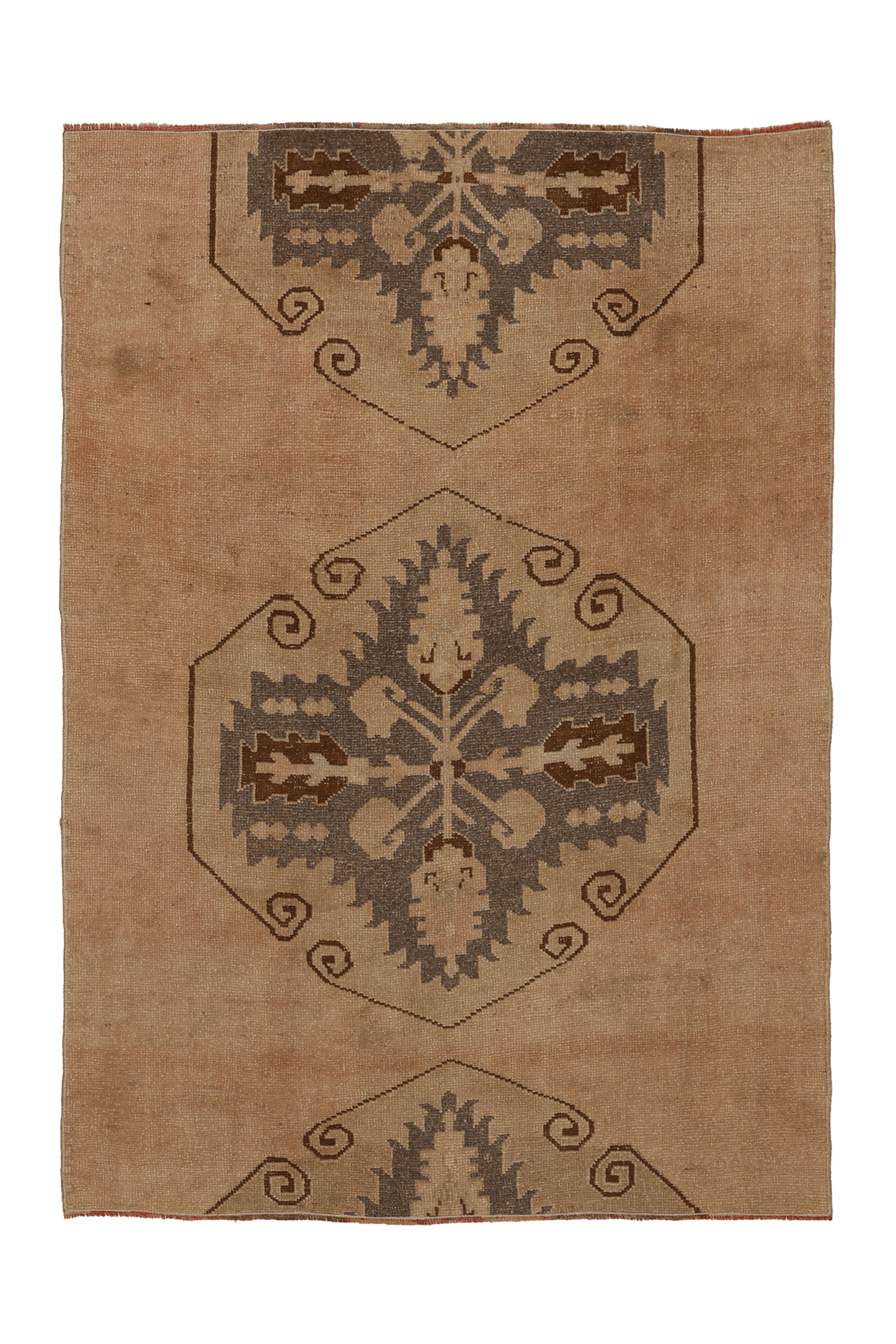 Vintage Malatya Turkish Doormat 3x5 ft — Beige & Brown Geometric