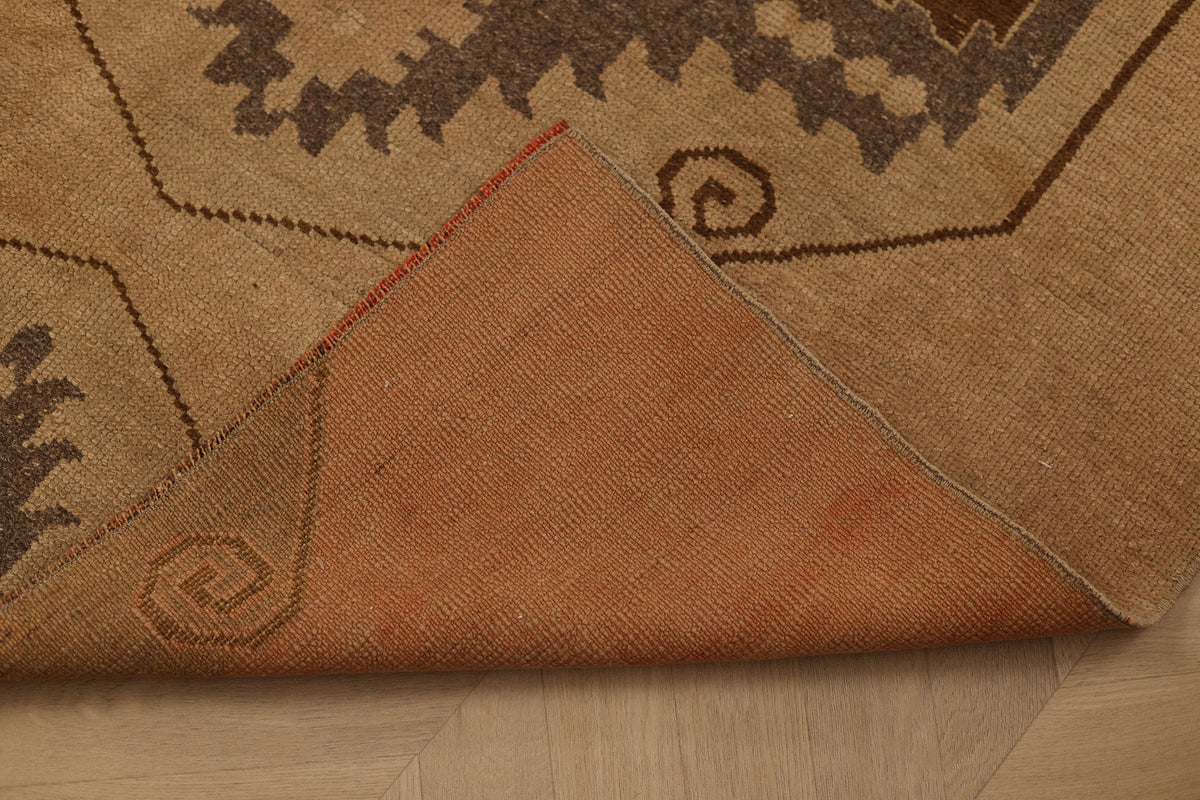 Vintage Malatya Turkish Doormat 3x5 ft — Beige & Brown Geometric