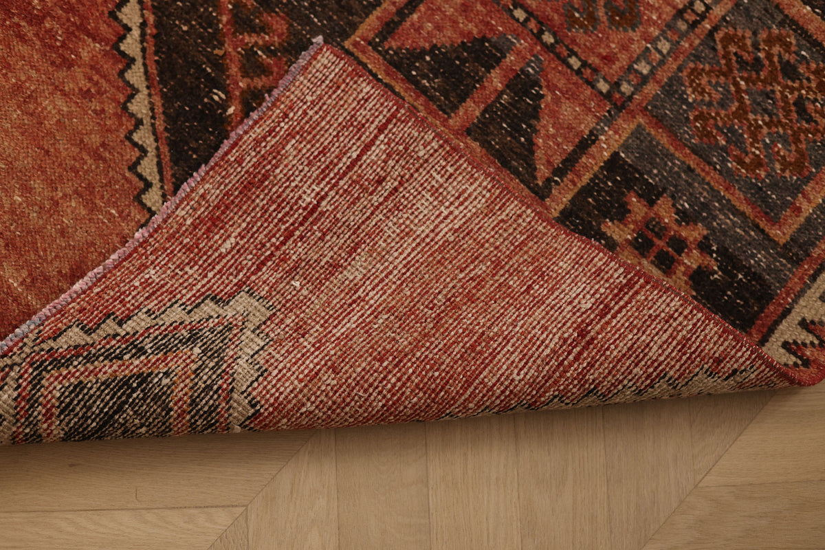 Vintage Malatya Turkish Runner Rug 2x10 ft — Red & Brown Geometric (No. 62873)