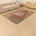 Vintage Kayseri Turkish Area Rug 6x9 ft — Red & Beige Medallion