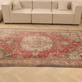 Vintage Kayseri Turkish Area Rug 6x9 ft — Red & Beige Medallion