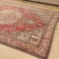 Vintage Kayseri Turkish Area Rug 6x9 ft — Red & Beige Medallion