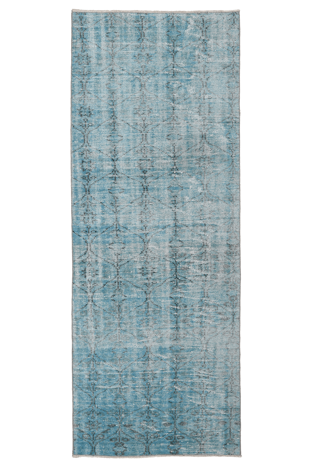 Vintage Manisa Turkish Runner Rug 3x8 ft — Blue Overdyed