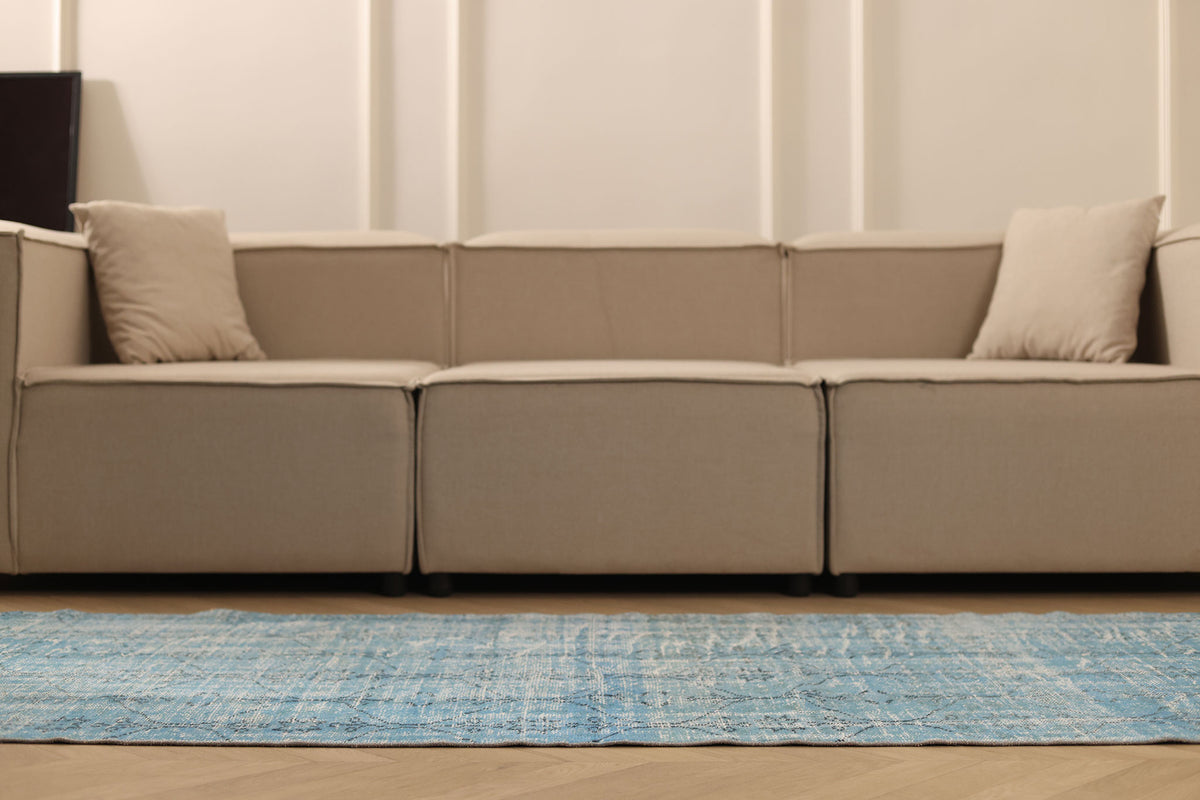 Vintage Manisa Turkish Runner Rug 3x8 ft — Blue Overdyed