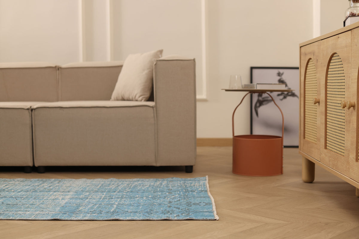 Vintage Manisa Turkish Runner Rug 3x8 ft — Blue Overdyed